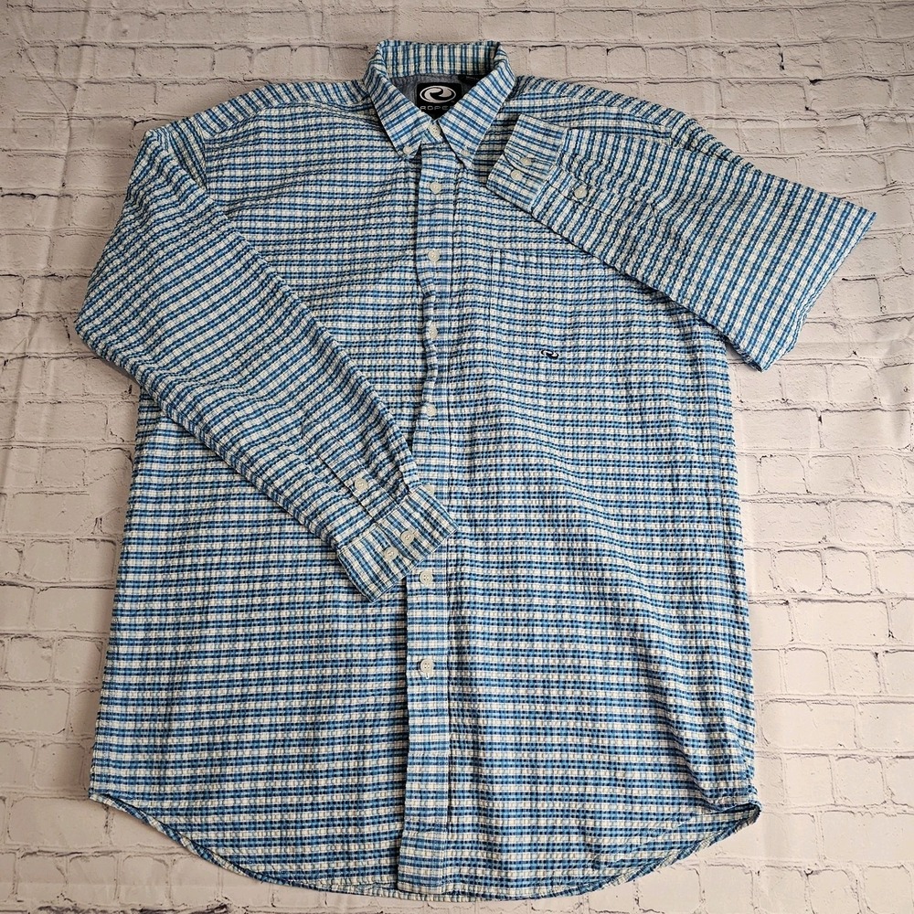 Roper Long Sleeve Button‎ Down Shirt LT TALL Blue Textured Logo Collared